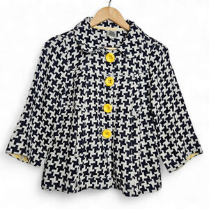 Ivy Jane Anthropologie Women's Houndstooth Linen Swing Jacket Size XS